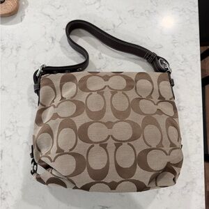 Coach Tan and Brown Signature Shoulder Bag